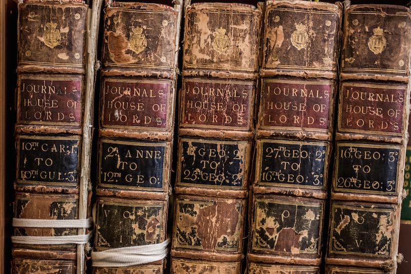 close up of five historical House of Lords journals